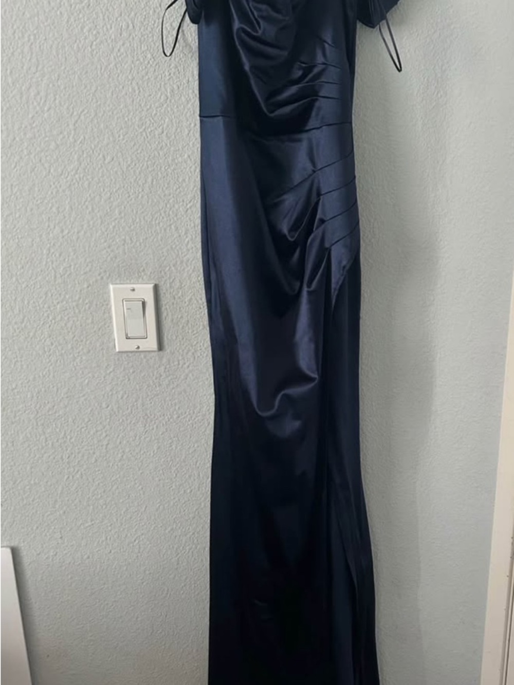 Elegant Navy Satin Evening Gown